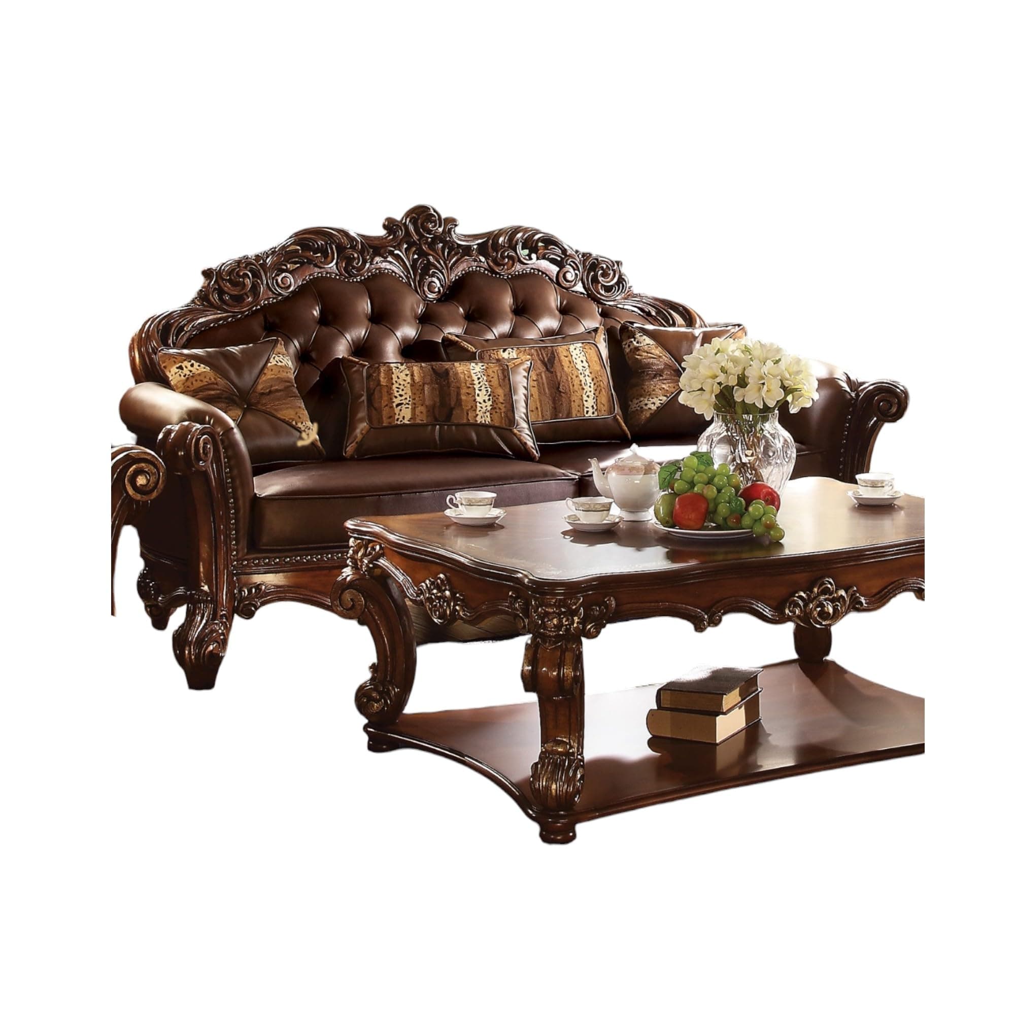 Acme Vendome Sofa with 3 Pillows in Cherry PU