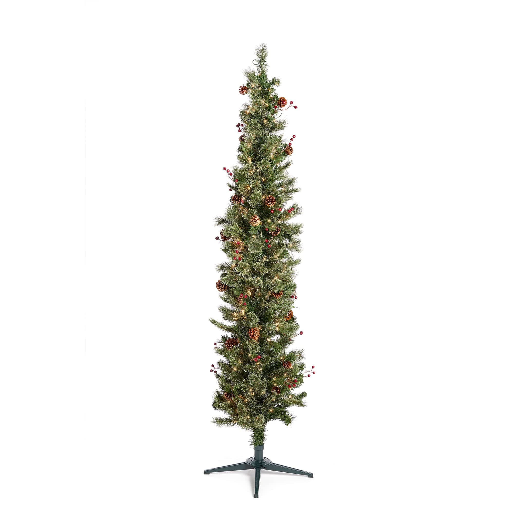 Home Heritage 7ft Stanley Artificial Christmas Tree – Pre-Lit with Pine Cones & Berries, 350 White Incandescent Lights and 335 Branch Tips – Indoor Holiday Decor