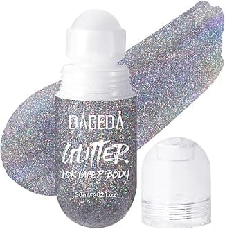 DAGEDA Body Glitter Gel, Roll-on Face Glitter for Mermaid Makeup Festival Rave Accessories, Holographic Hair Glitter Gel,Body Shimmer Halloween Makeup for Rave Party (Silver)