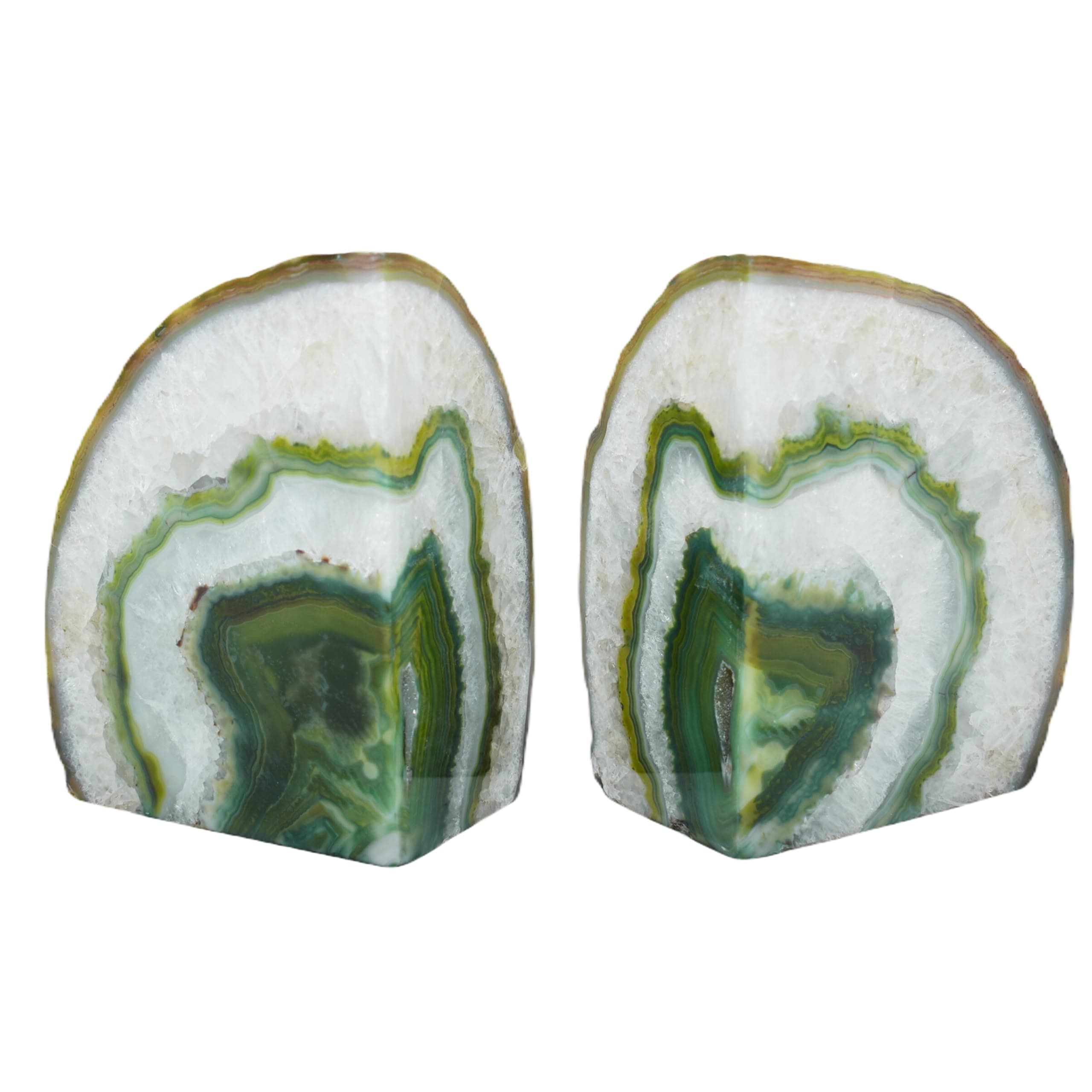 Agate Bookends - A Quality Green Geode with Non-Skid Rubber Bumpers for Shelves, Office, Home Decor, Heavy Duty Cute Stone (2-3 LB)