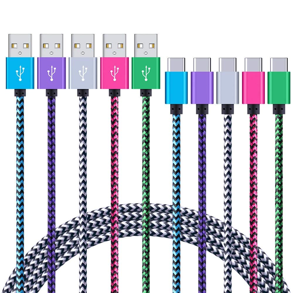 Type C Style Charger Cable, HUHUTA 5-Pack 6FT Nylon Braided USB C Fast Charging Cord Replacement for Samsung Galaxy Note 10 S10e S20,LG V50 V40 G8 G7 ThinQ,Google Pixel 3a 3 4 XL,Moto Z4 G7 G8 Play