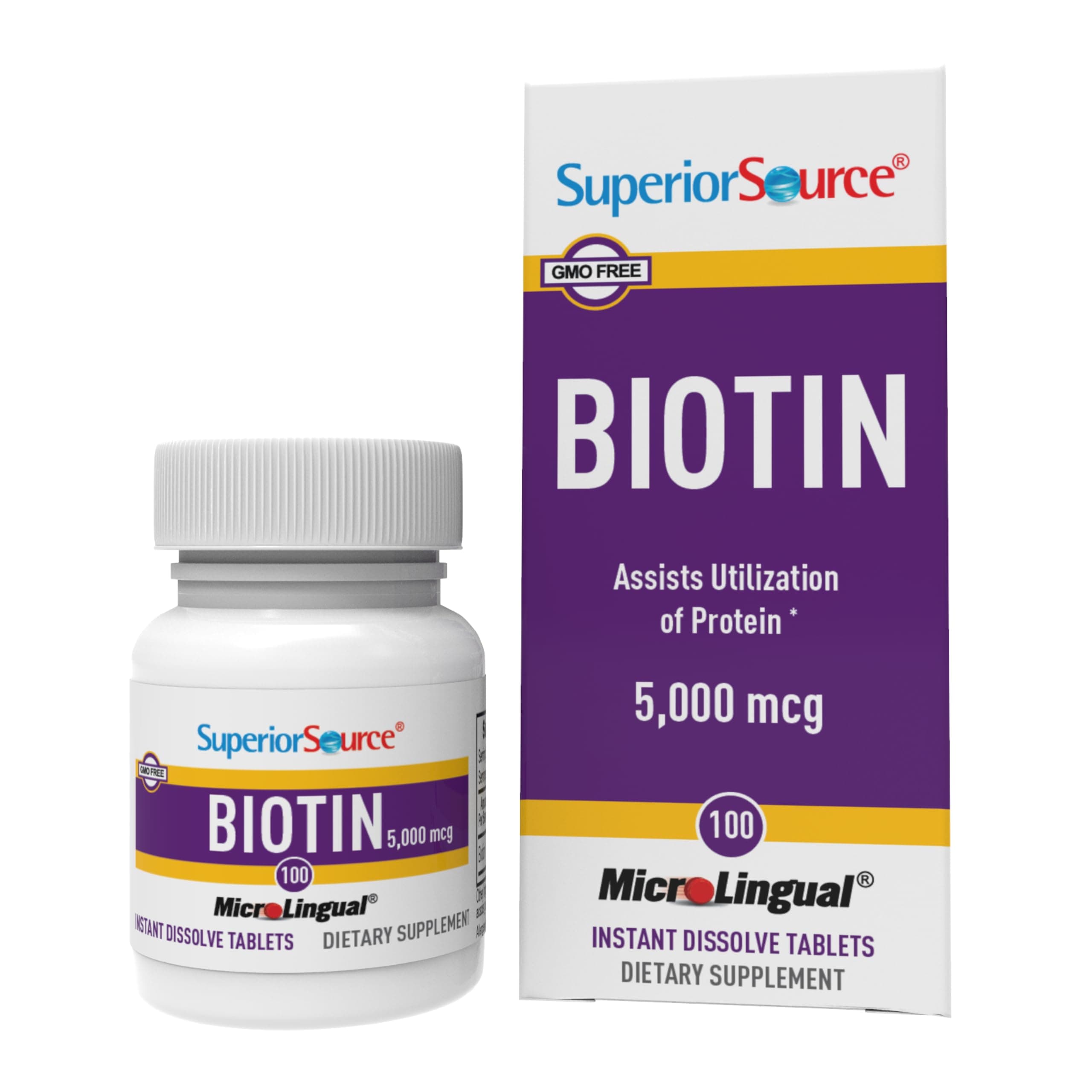 Superior Source Biotin 5000 mcg. Under The Tongue Quick Dissolve MicroLingual Tablets, 100 Count, Supports Healthy Hair, Skin, and Nail Growth, Helps Support Energy Metabolism, Non-GMO