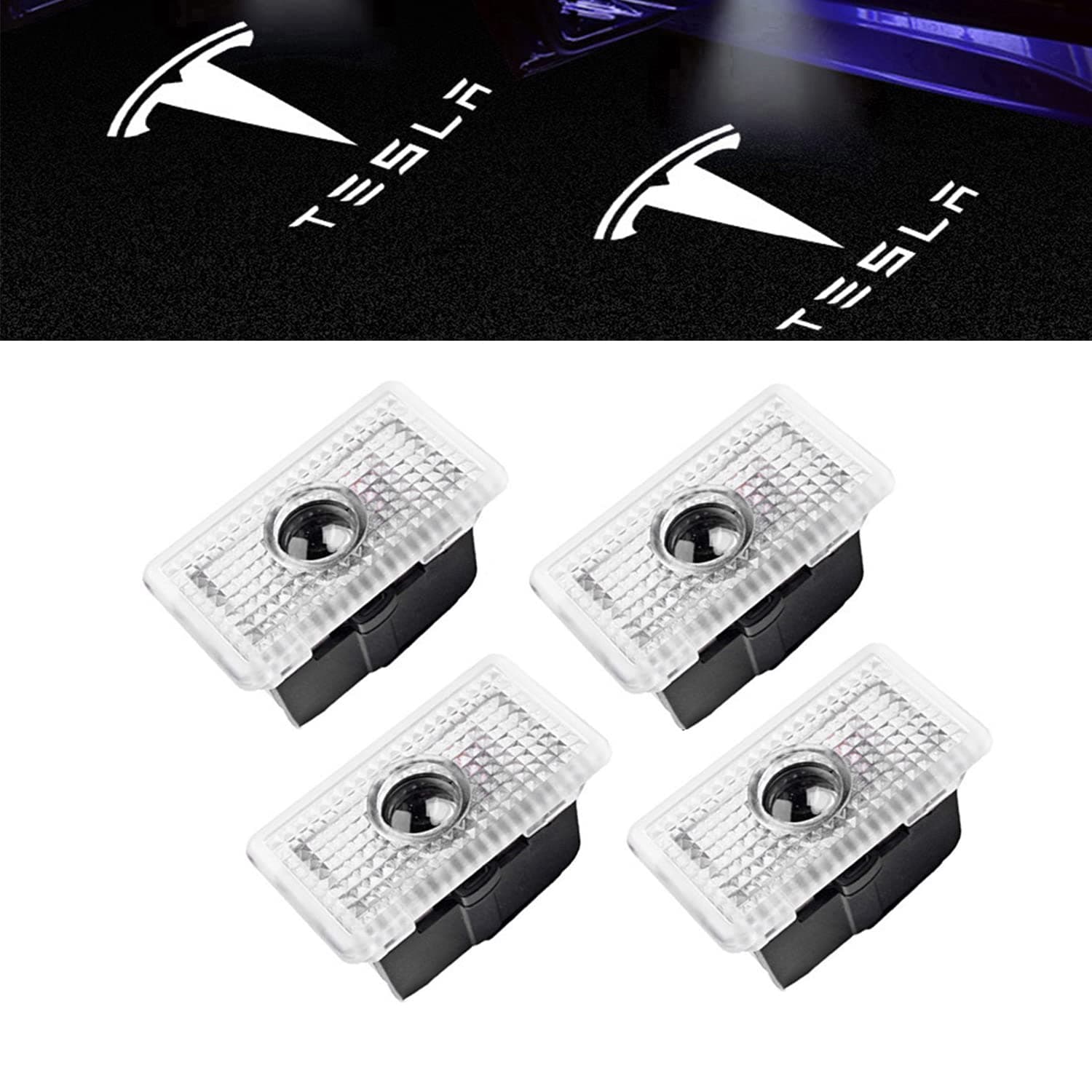 Car Door LED Logo Projector Light Compatible with Tesla Model S/3/X/Y - 4 Pack Ghost Shadow Welcome Puddle Lights Accessories