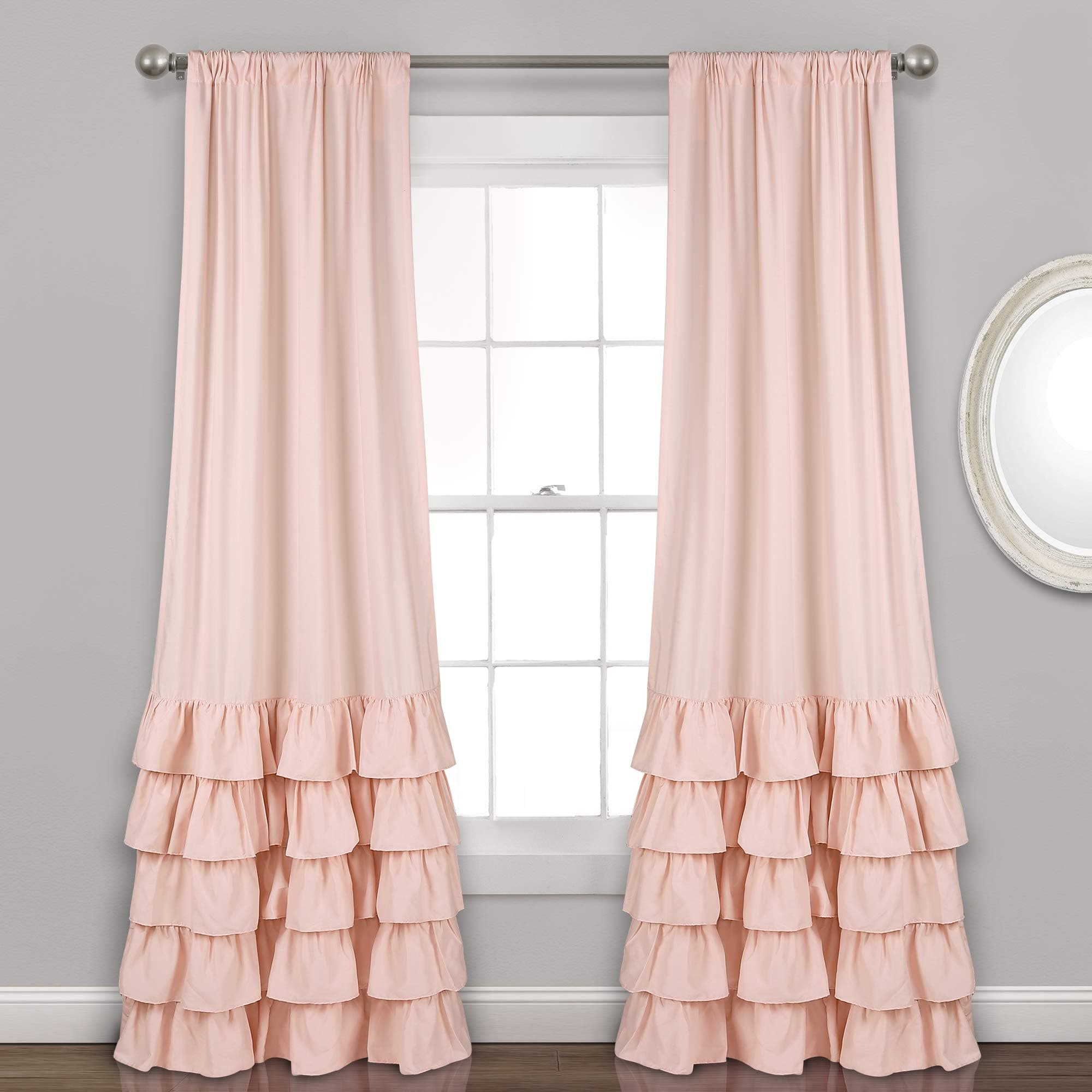 Allison Ruffle Curtains Window Panel Set for Living, Dining Room, Bedroom (Pair), 84 in L, Pink/Blush