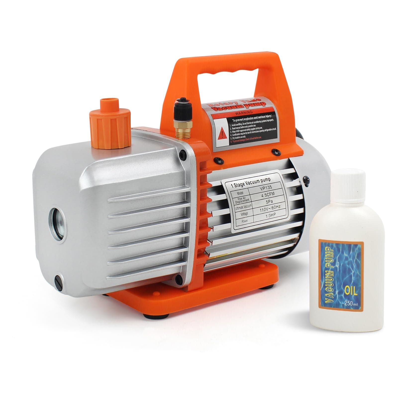 BACOENG 4.5CFM Vacuum Pump, 110V 1/3HP Single Stage Rotary Vane HVAC Vacuum Pump with Oil, for R134a R410a R12 R22 AUTO AC Refrigerant Recharging, Degassing Resin