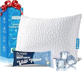 Cooling Pillow for Sleeping, CertiPUR-US Shredded Memory Foam Queen Pillow Set of 1, Cool Pillow for Hot Sleepers Adjustable Firm Pillow for Side, Back, Stomach Sleepers Soft Yet Support, White