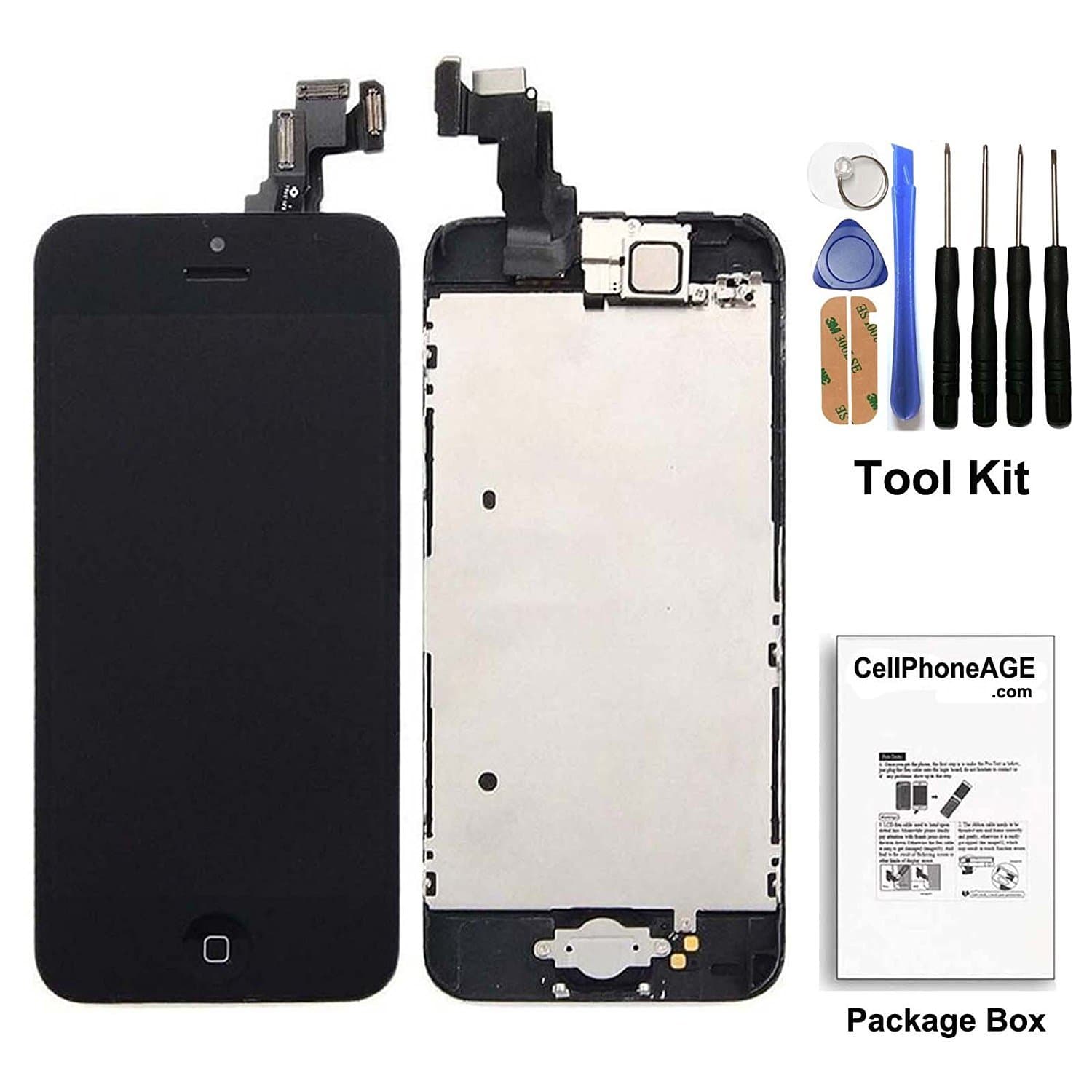 for iPhone 5C New LCD Screen Replacement with Home Button and Camera Spare Parts Black Full Set with Frame Digitizer Diplay Assembly Replacement + Free Repair Tool Kits (Black.)