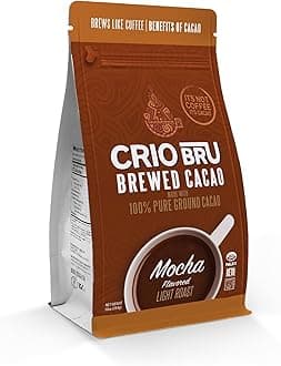 Crio Bru Brewed Cacao Mocha Flavored Light Roast 10oz Bag - Coffee Alternative Natural Healthy Drink | Made with 100% Pure Ground Cacao Beans | 99.99% Caffeine Free, Keto, Low Carb, Paleo, Non-GMO