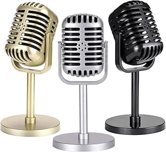 Facmogu 3 Pack Vintage Microphone Prop, Plastic Fake Microphone, Retro Microphones for Costume & Role Play, Antique Mic Stage Table Decor Party Favors