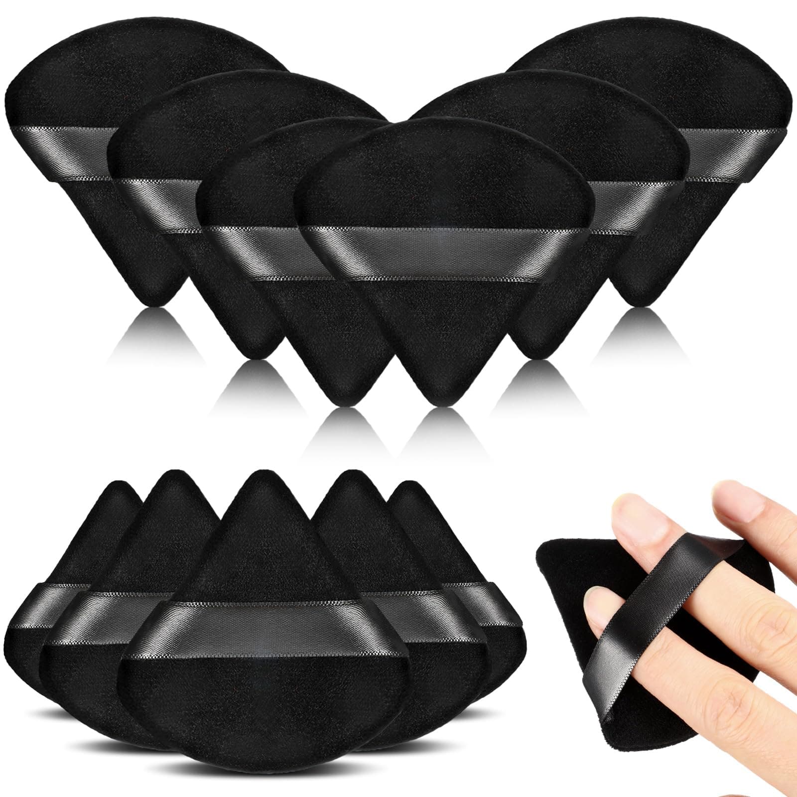 Maitys 12-Piece Triangle Makeup Puff Set - Soft, Reusable Foundation Sponge for Loose Powder, Wet/Dry Use (Black, Small)