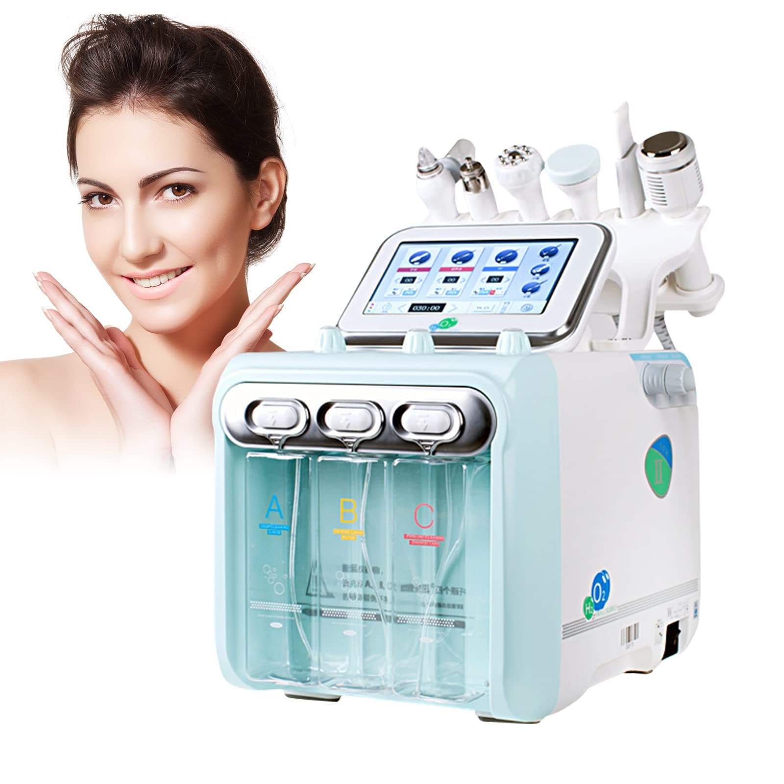 DOUKIKI Hydrogen Oxygen Facial Machine, Small Bubble Microdermabrasion Jet Peeling Spray, Professional 6-in-1 Hydrating Facial Blackhead Absorber