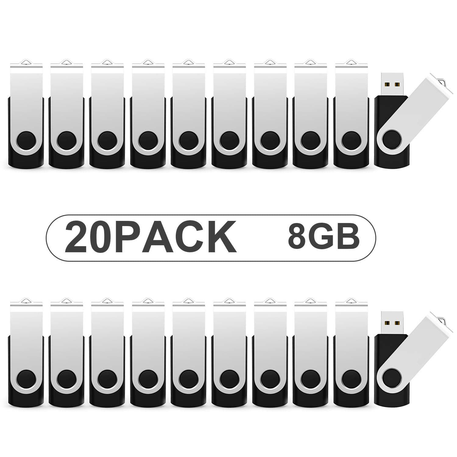 KOOTION USB 2.0 Pen Drive - Bulk 8GB Memory Stick, 20 PCs - Black