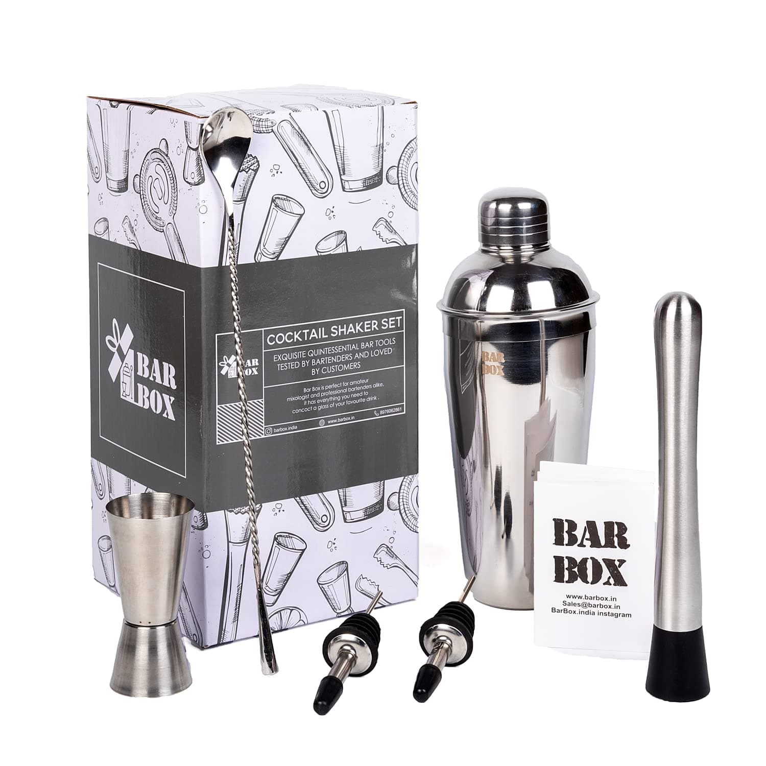 Bar Box 6 Pcs Cocktail Shaker Set Bartending Kit, Cocktail Shaker Mixer Tools, Accessories for Drinks, Gift for Men, Whiskey Lovers, Dad, Wedding Couples, Birthday, Anniversary, Portable Drink Setup