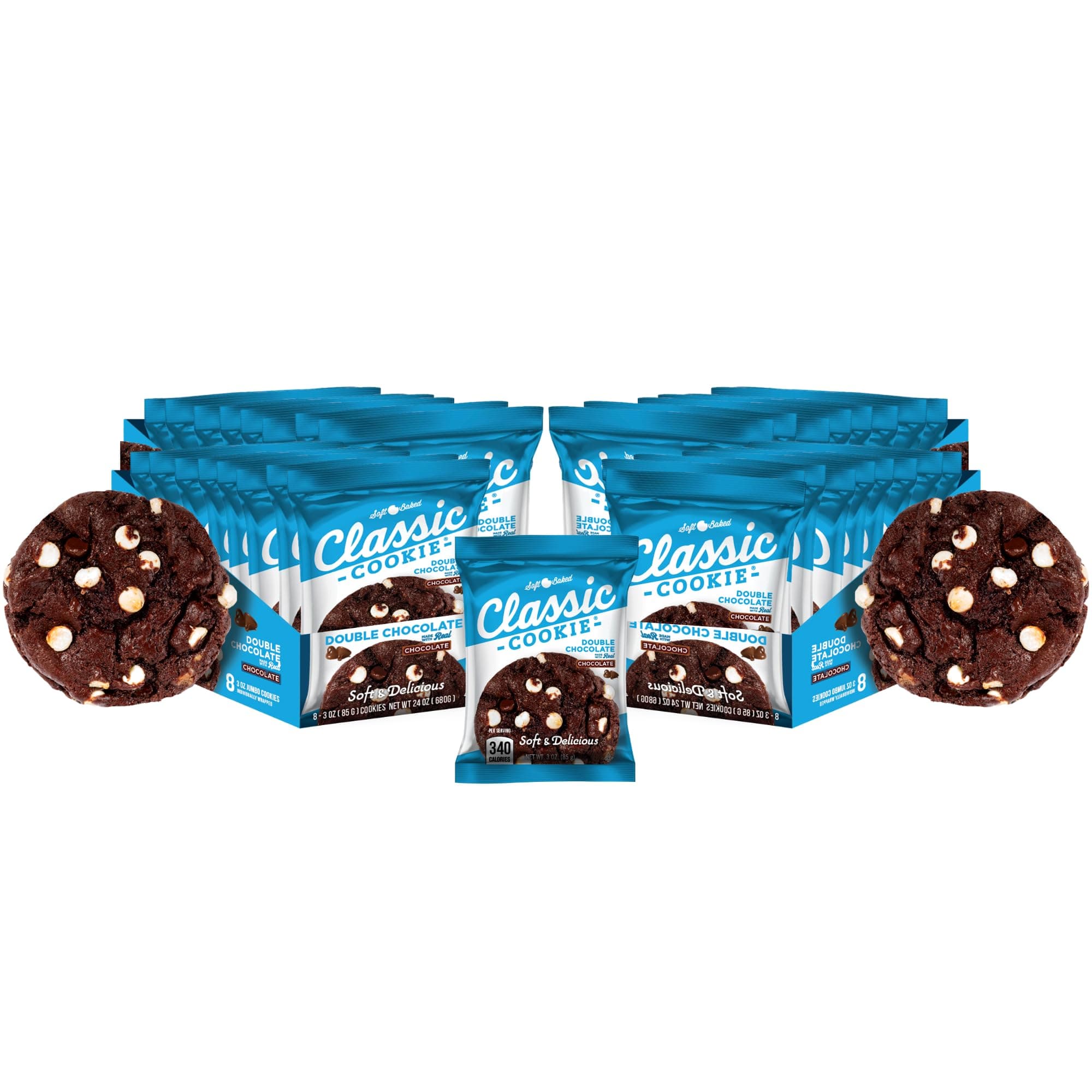 Classic Cookie Soft Baked Double Chocolate Cookies, 4 Boxes, 32 Individually Wrapped Cookies