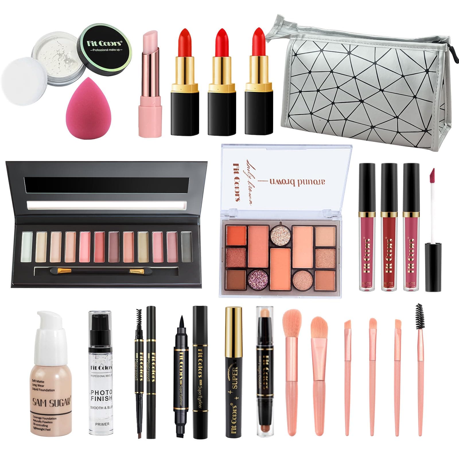 All in one Makeup Set, Cosmetic Make Up Starter Kit With Storage Bag Portable Travel Make Up Palette Eyeshadow Foundation Lip Gloss Makeup Gift Set for Teenage & Adults(Kit A001)