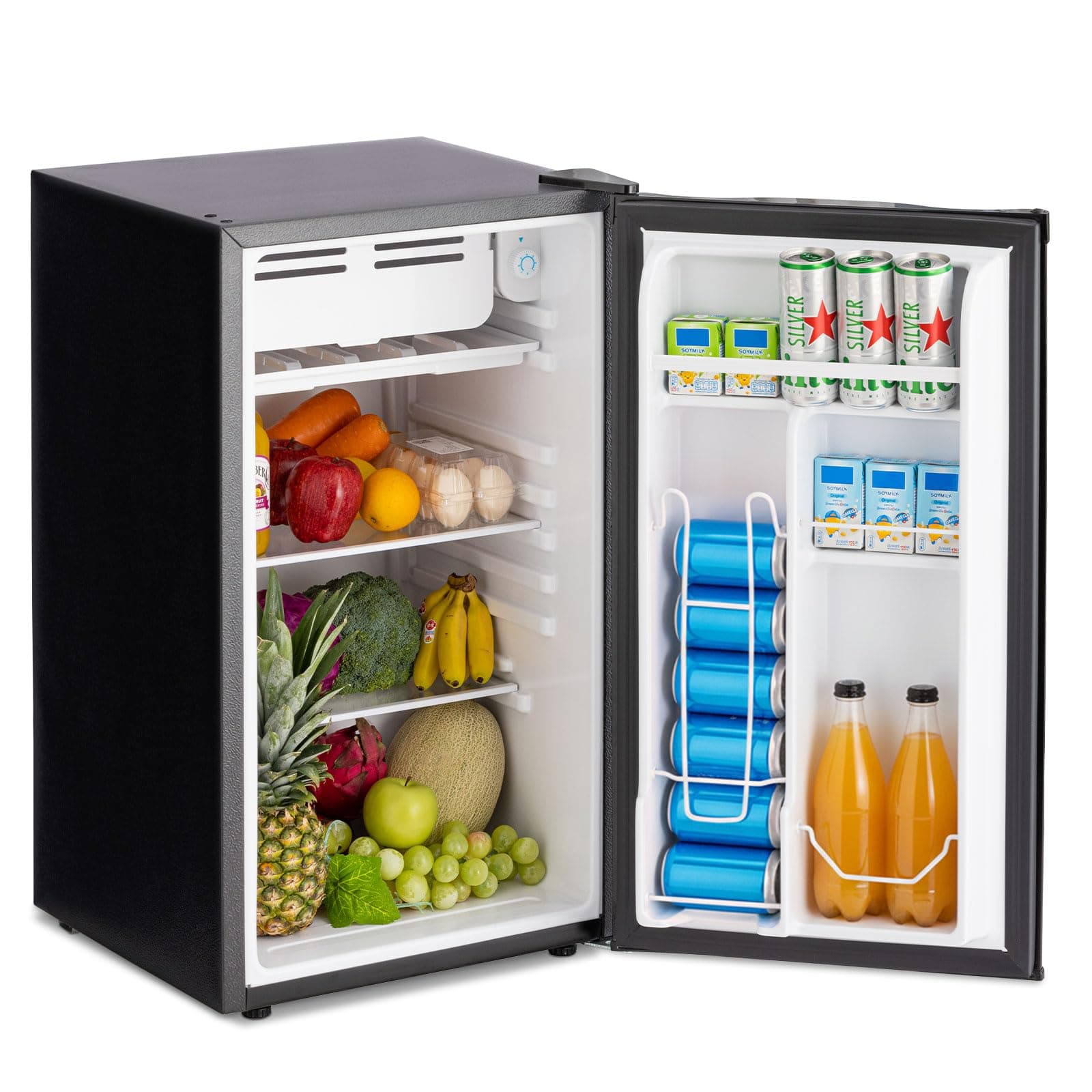 3.2 Cu.Ft Mini Fridge with Freezer, Single Door Small Refrigerator with 7 Adjustable Thermostat, Energy Saving, Low Noise, Dorm Fridge for Office, Bedroom, Apartment