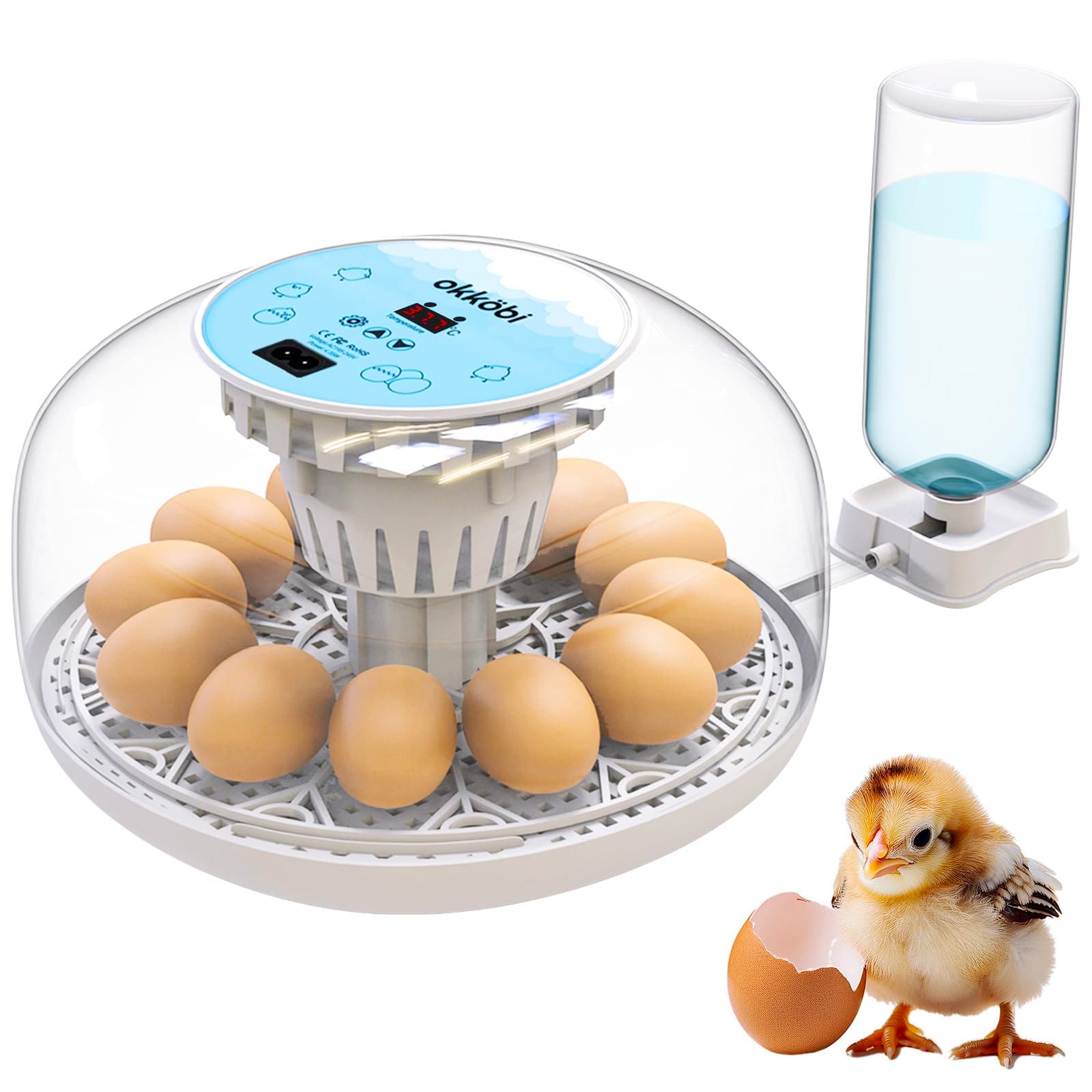 Okkobi M12 Egg Incubator with Automatic Turner and Humidity Control - 12/24 Eggs, 360° View, Easy to Use and Clean - Incubators for Hatching - Incubadora de Huevos de Gallina