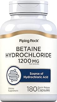 Piping Rock Betaine HCL | 1200mg | 180 Capsules | Betaine Hydrochloride Supplement | Non-GMO, Gluten Free