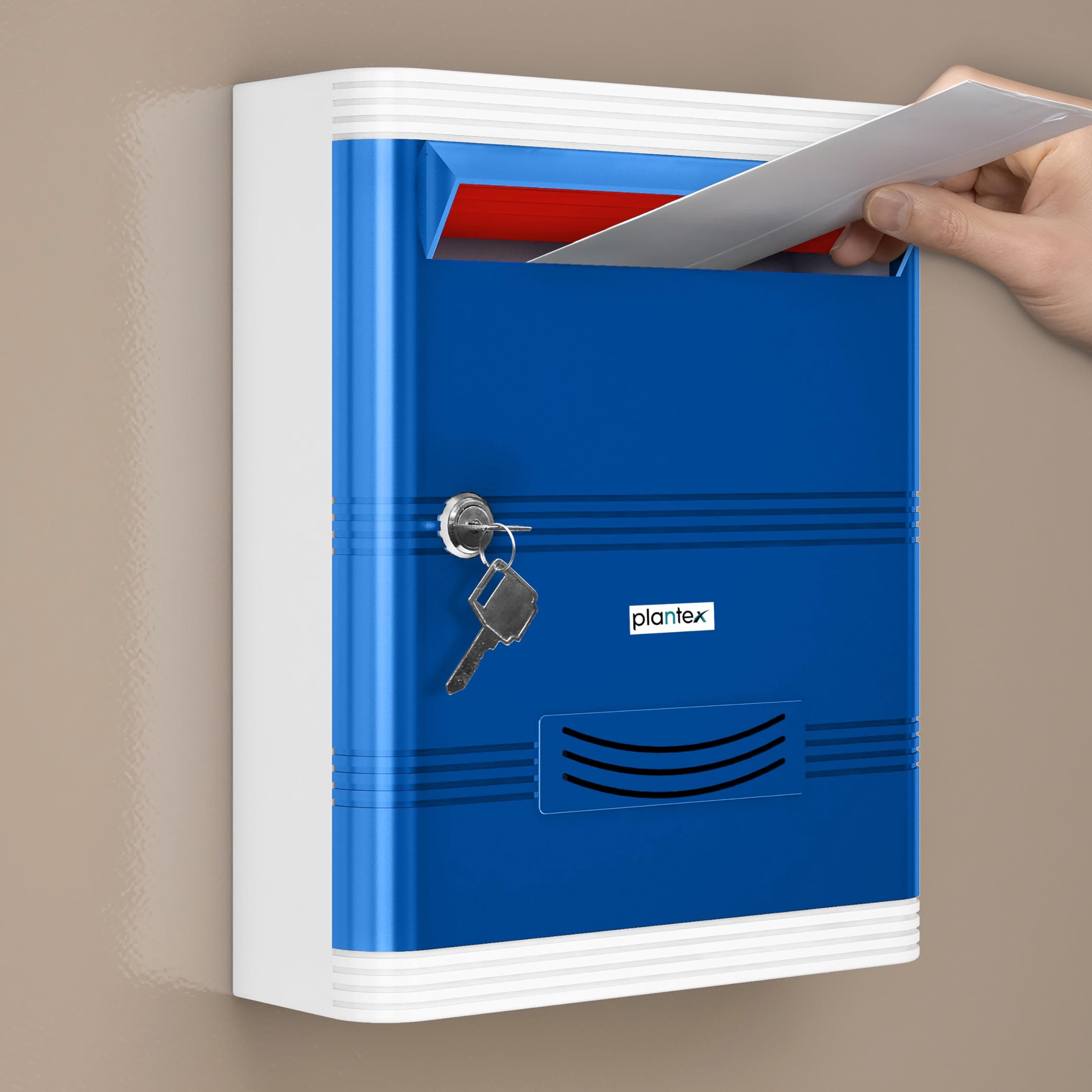 Durable Plastic Letter/Suggestion Box for Office With Key Lock - Post/Complaint Box for Home - Wall Mounted (Blue & White)