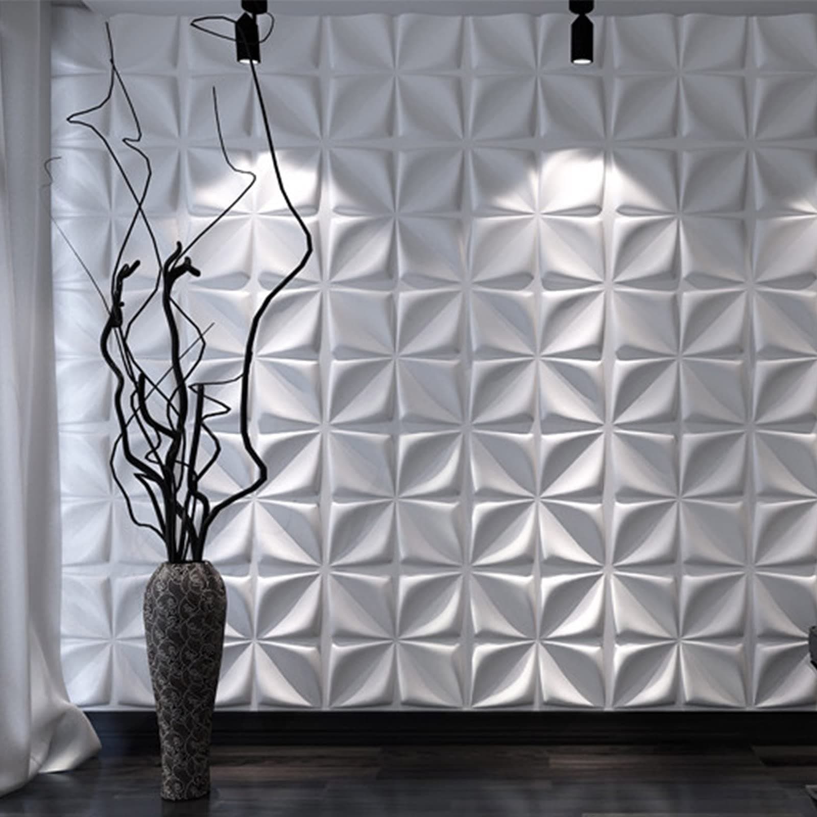 - White 3D Wall Panel PVC Flower Design Cover 3 Sq Meter, for Interior Wall Decor in Living Room, Bedroom, Lobby, Office, Shopping Mall
