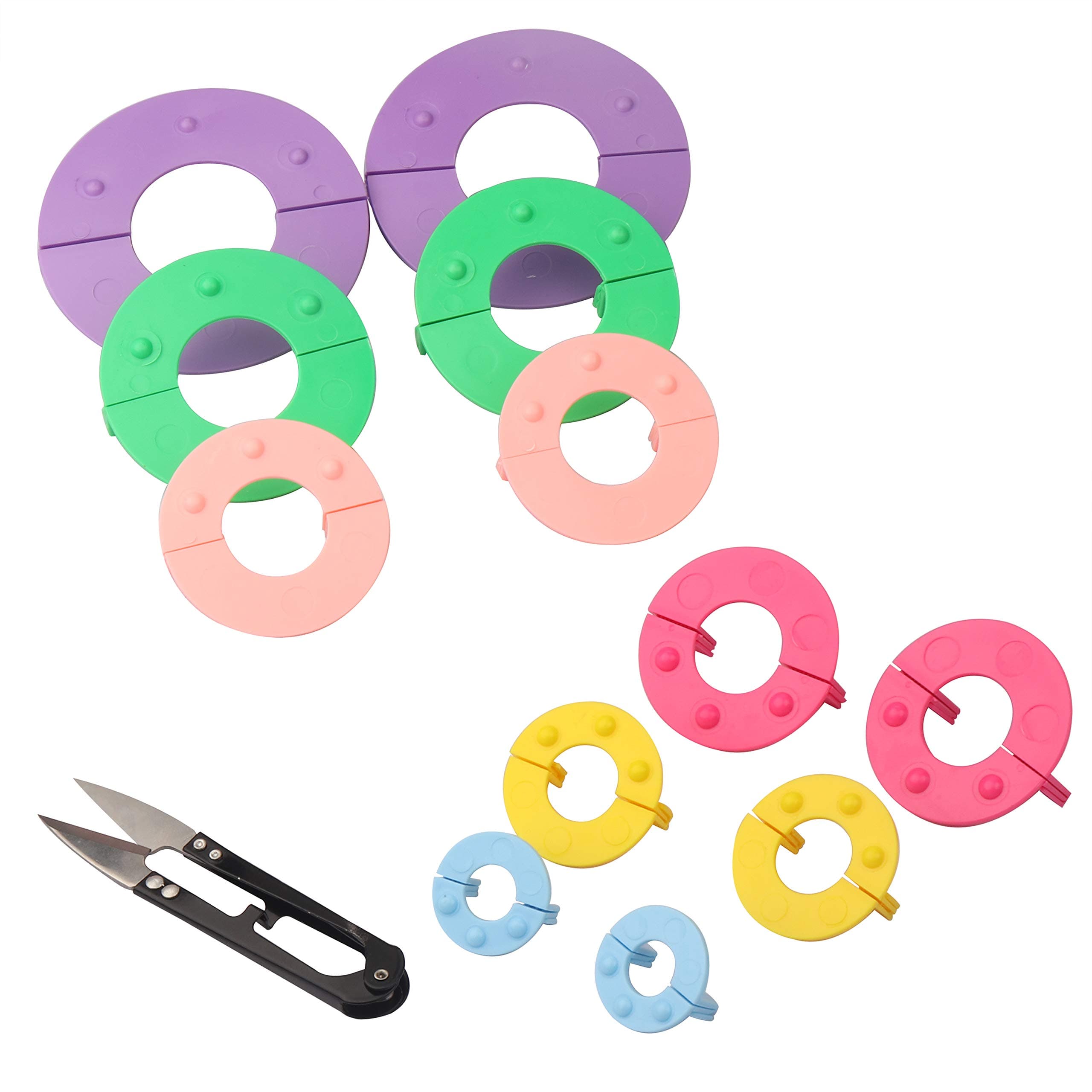 Curtzy Plastic Pom Pom Maker Kit (6 Pack) with Cutter Scissors - 6 Sizes (2.5, 3.5, 4.5, 5.5, 7 & 9cm) - Reusable DIY Pompom Craft Fluff Ball Knitting Wool & Yarn Weaver Tool