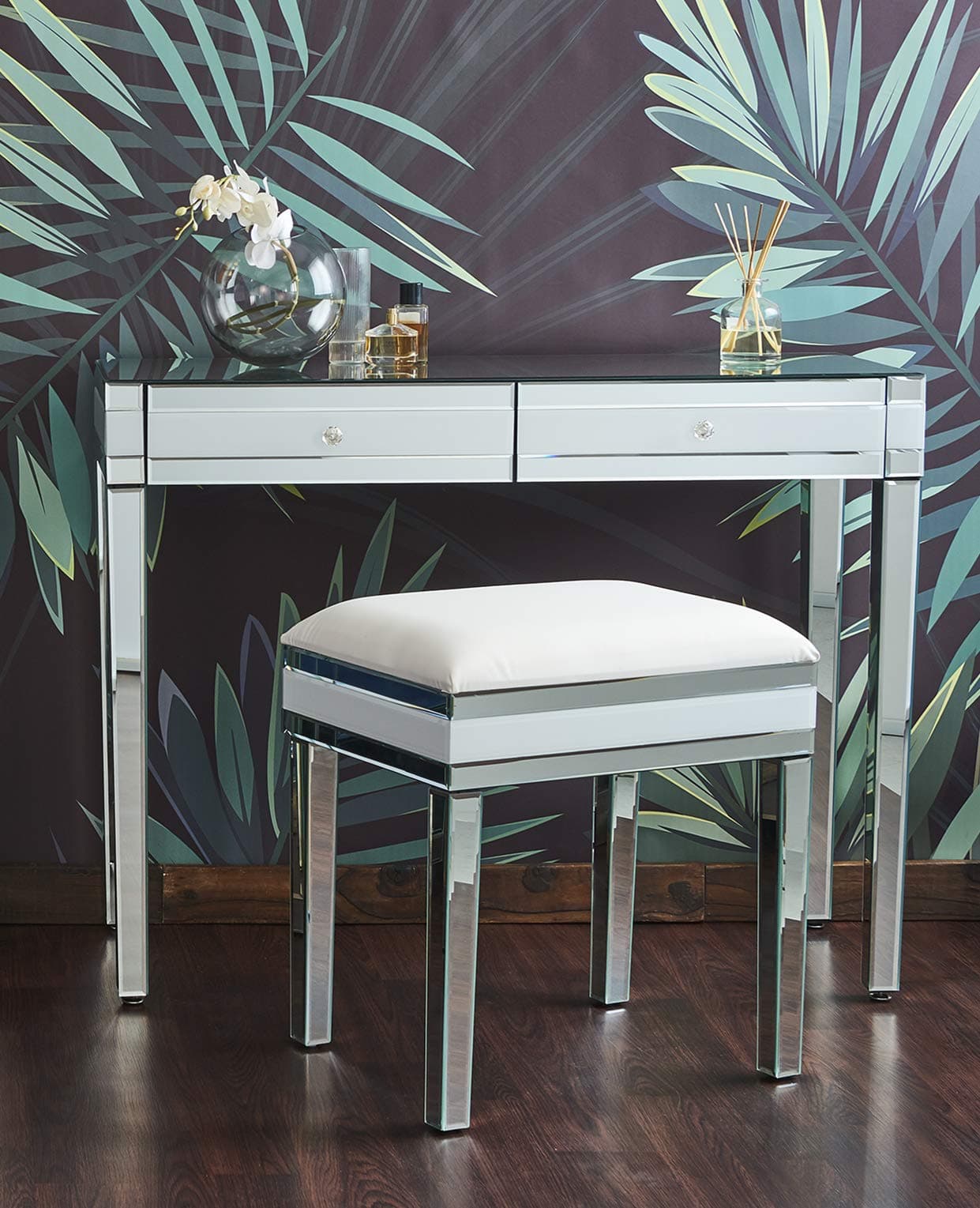 Laura James Glass Mirrored Dressing Table with Stool