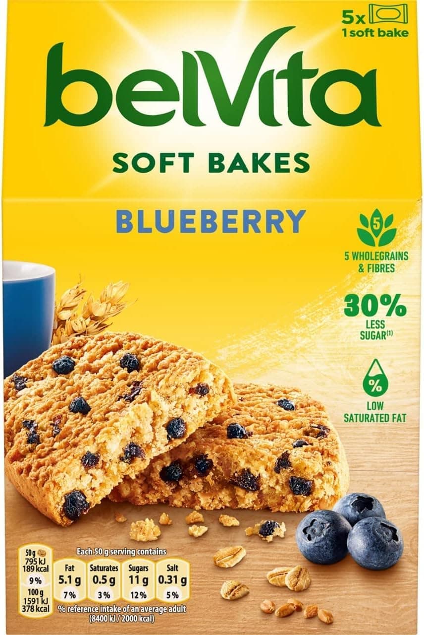 – Belvita Breakfast Biscuits Soft Bakes Filled With Blueberry, Soft Biscuits With Blueberry Filling, Multipack of 5 x 50 g (Pack of 1)