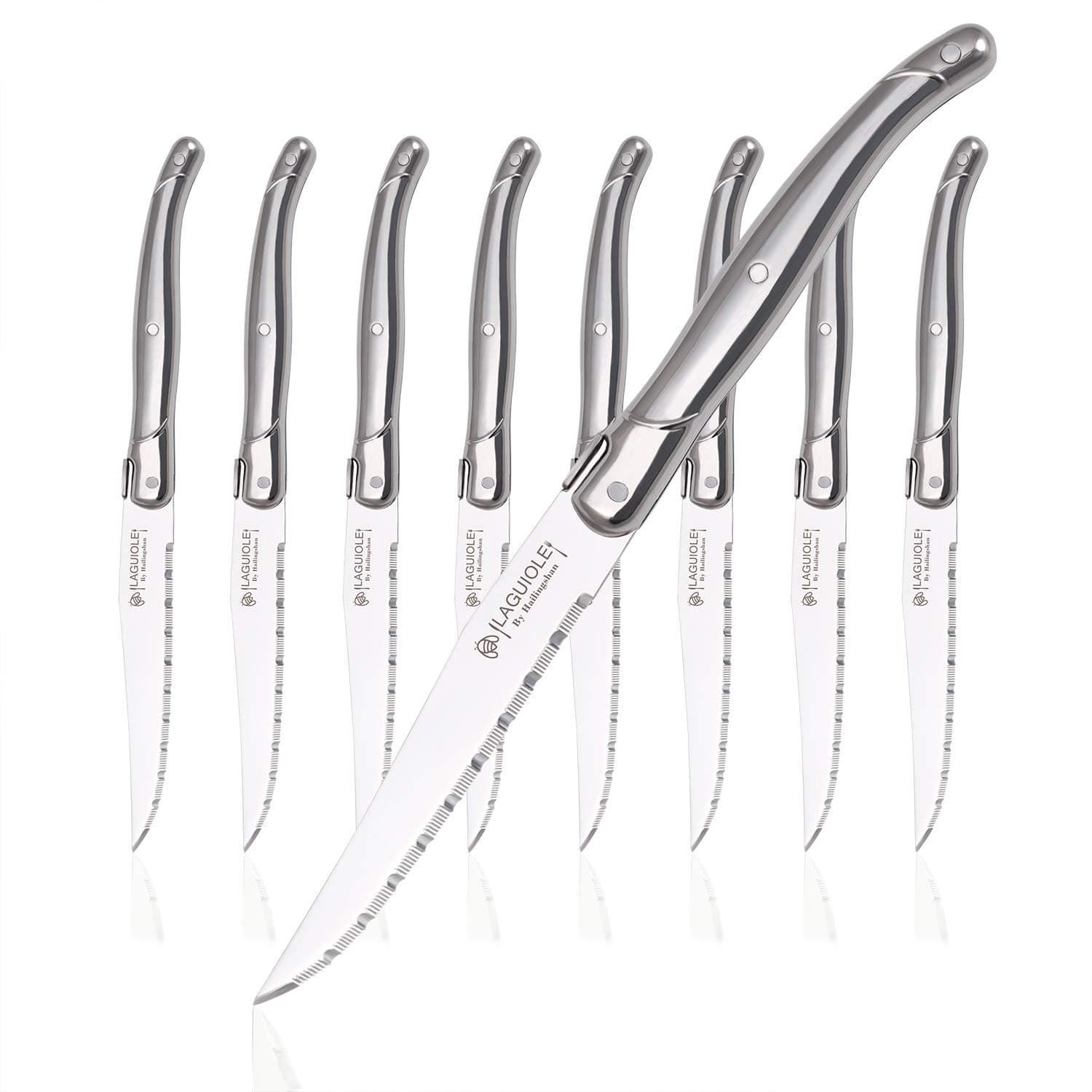 Steak knives Serrated Edge Sharp Light Premium Dishwasher Safe Stainless Steel knife set of 8 Silverware with Gift Box