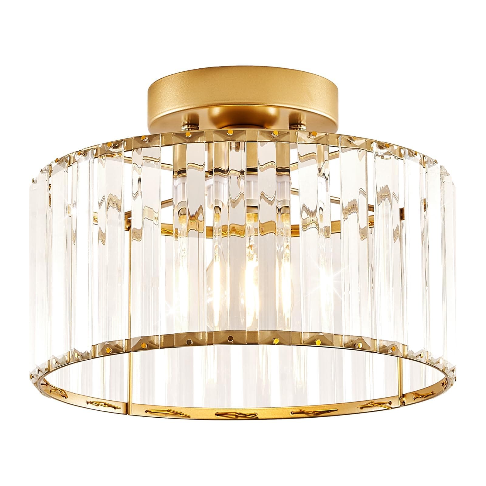 Crystal Gold Semi Flush Mount Ceiling Light Modern Hallway Light Fixture Metal Close to Ceiling Lamp for Kitchen Living Room Bathroom Entryway Bedroom(10.63 inch)
