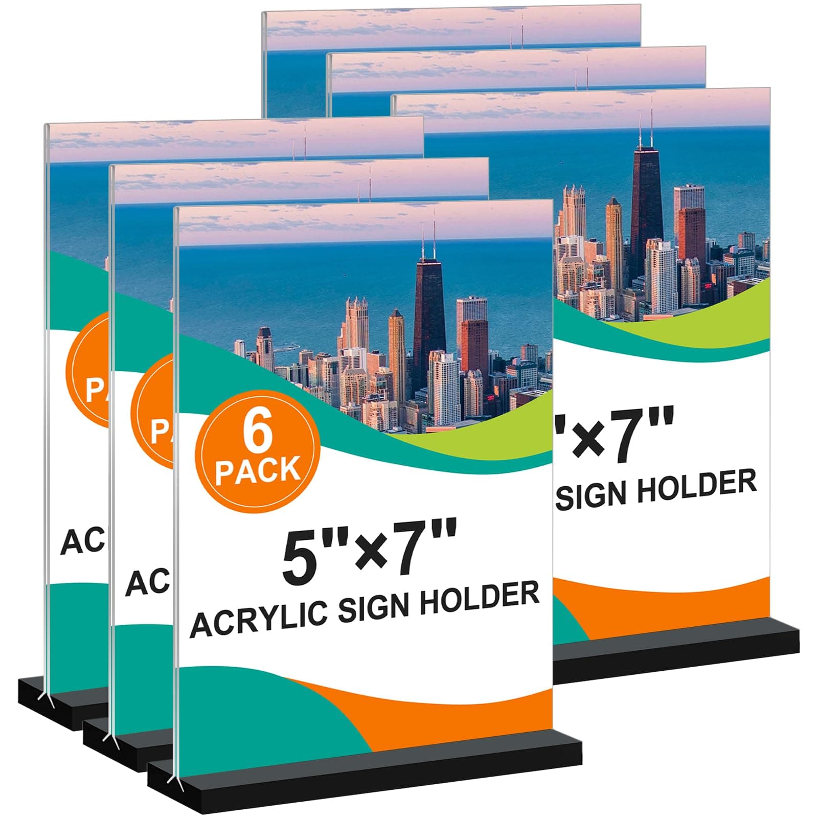 Acrylic Sign Holder 5x7, 6-Pack Plastic Clear Vertical Double-Sided Menu Display Stand with Double-Sided Display, Perfect for Restaurants, Offices, Exhibits