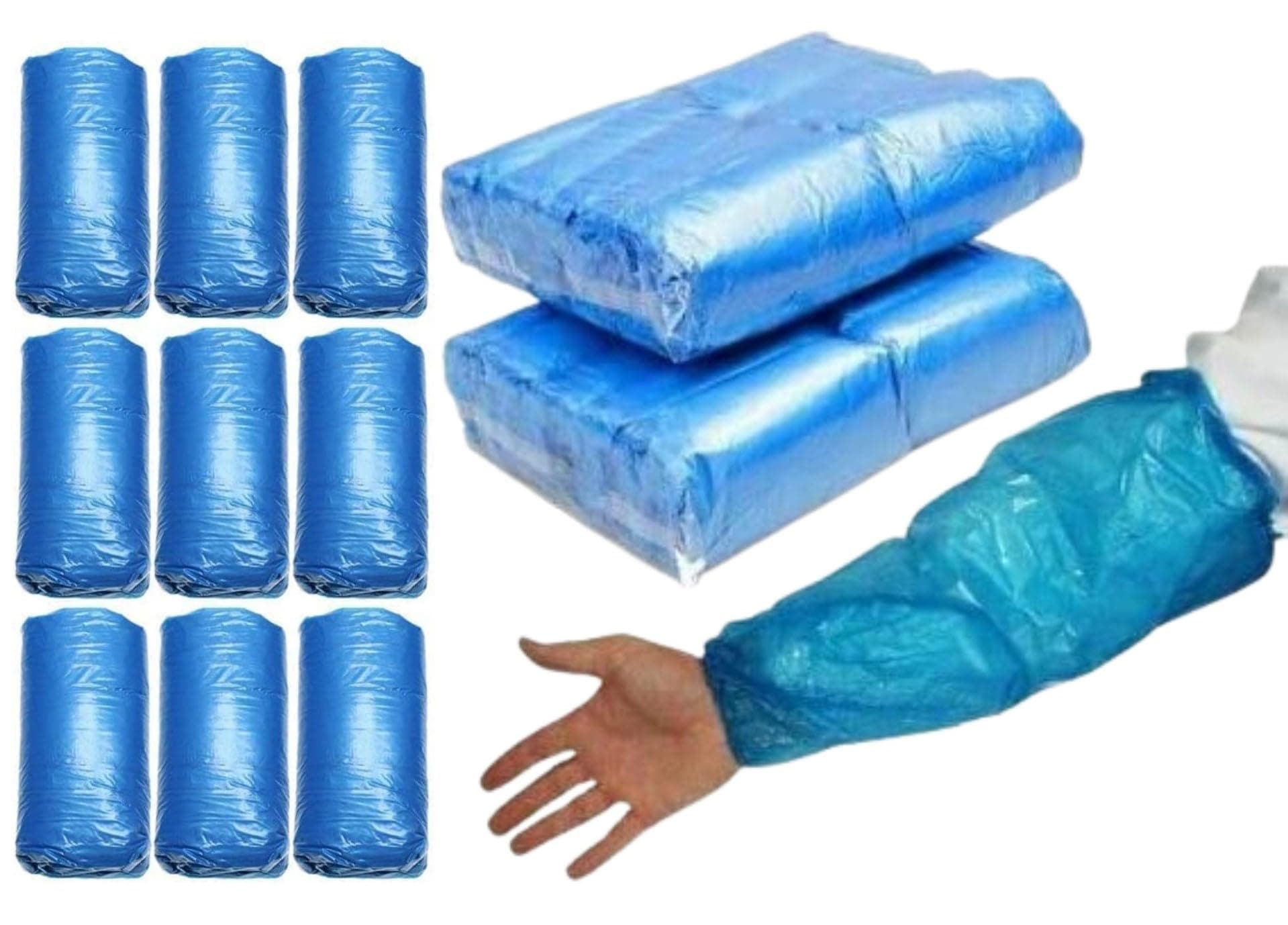 Disposable Arm Sleeves Waterproof Cover, Polyethylene Material with Elasticated Ends, Blue, One Size, Pack of 300