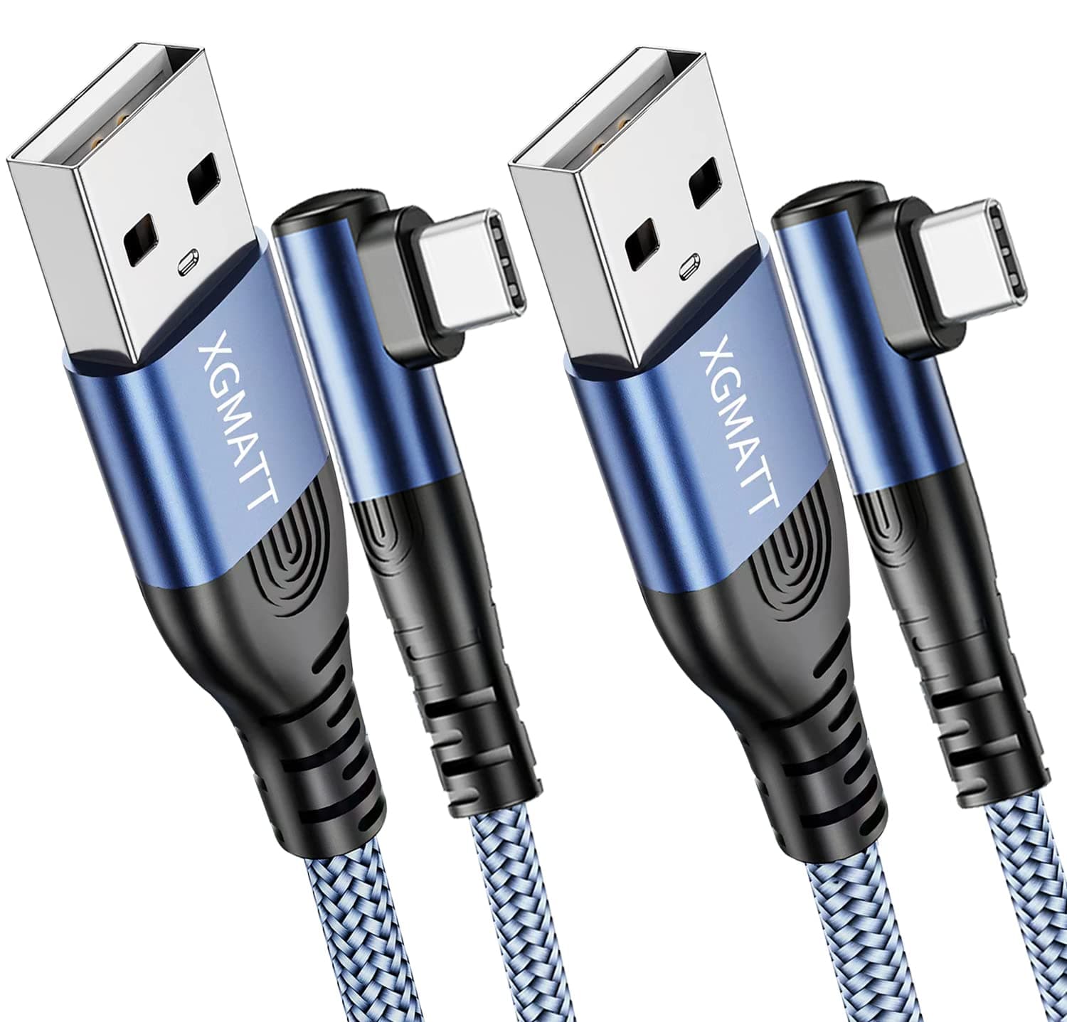2Pack 1M Blue USB C Charger Cable, Right Angle Nylon Braided Type C Cable for Samsung S21 S10 S9, Note 10, Huawei, Sony Xperia, LG