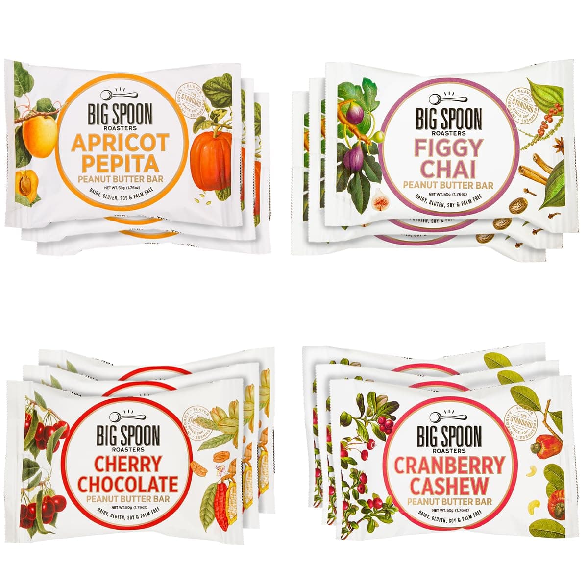 Nut Butter Bars Pack Cherry Pecan, Apricot Pepita, Cranberry Cashew & Figgy Chai High Protein Bars Variety Pack with Non GMO Pea Protein 12 Count (3 of Each Flavor) 1 Case Variety