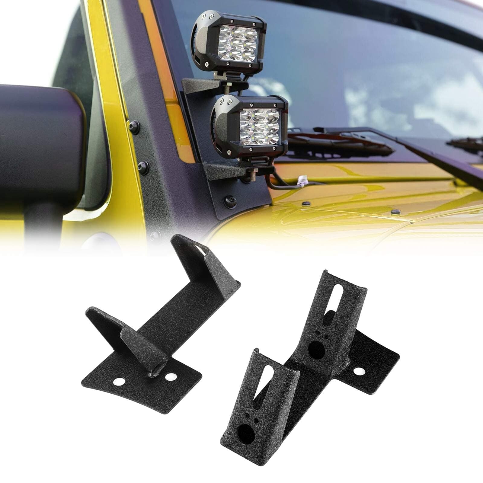 Auxbeam 2PCS Dual A-Pillar Led Light Brackets Lower Windshield Hinge Mounting Brackets for Offroad Light Bar LED Pods Work Lights Compatible with Jeep Wrangler JK 2DR/4DR 2007-2017