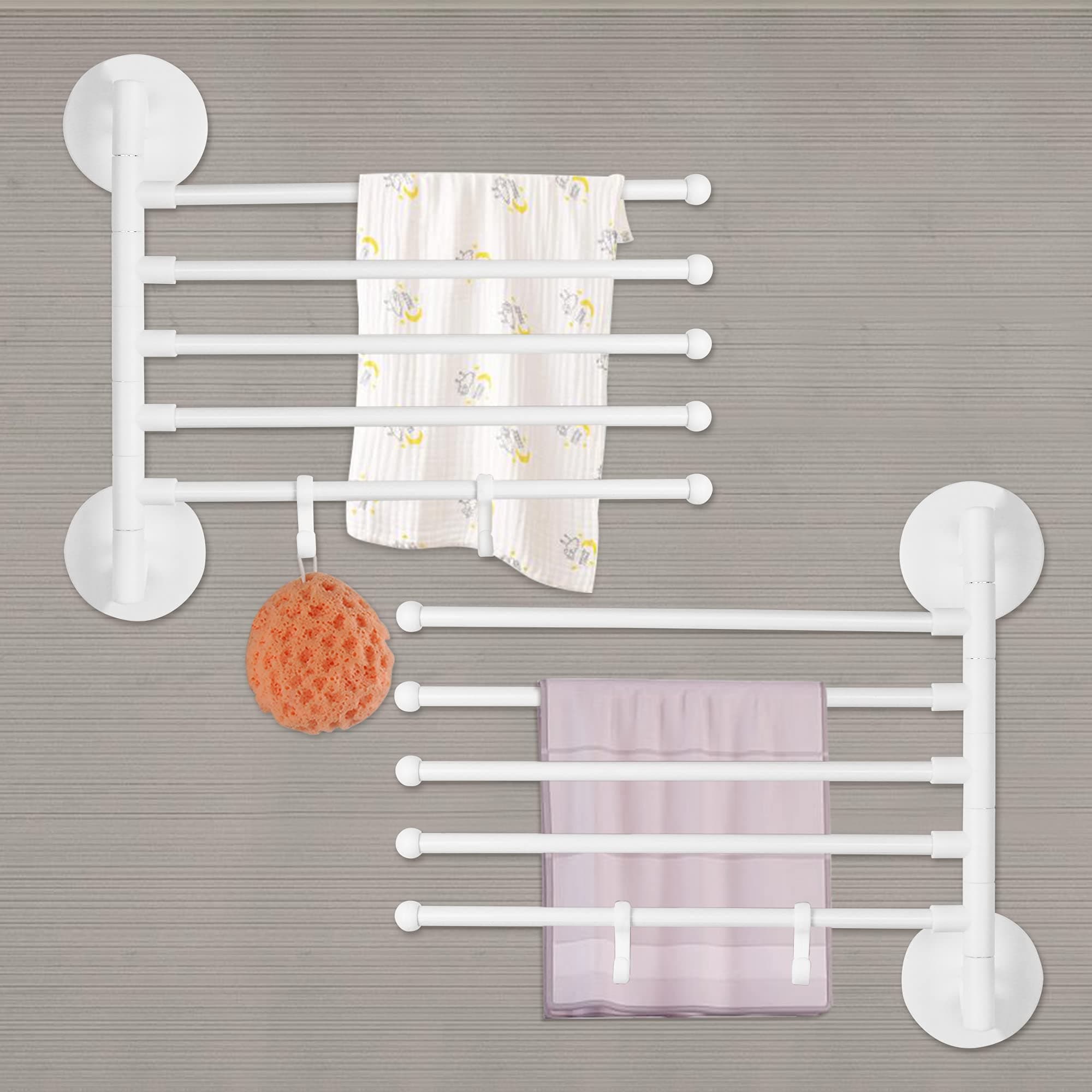 Towel Rack Bathroom Towel Rack Tower Rack Storage on Kitchen Wall with Metal Rod No Punching Installation (White 5 Layers)