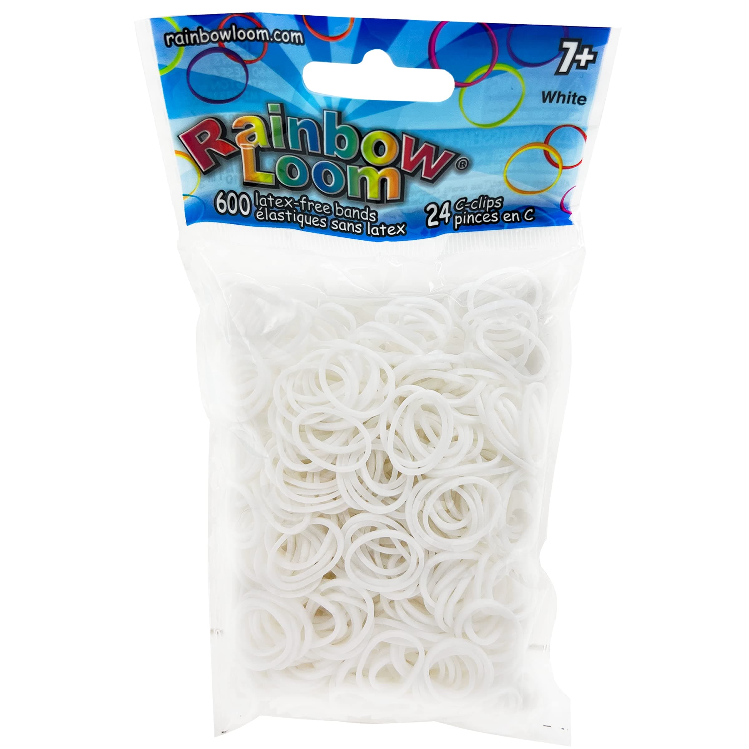 Rainbow Loom® White Rubber Bands with 24 C-Clips (600 Count)