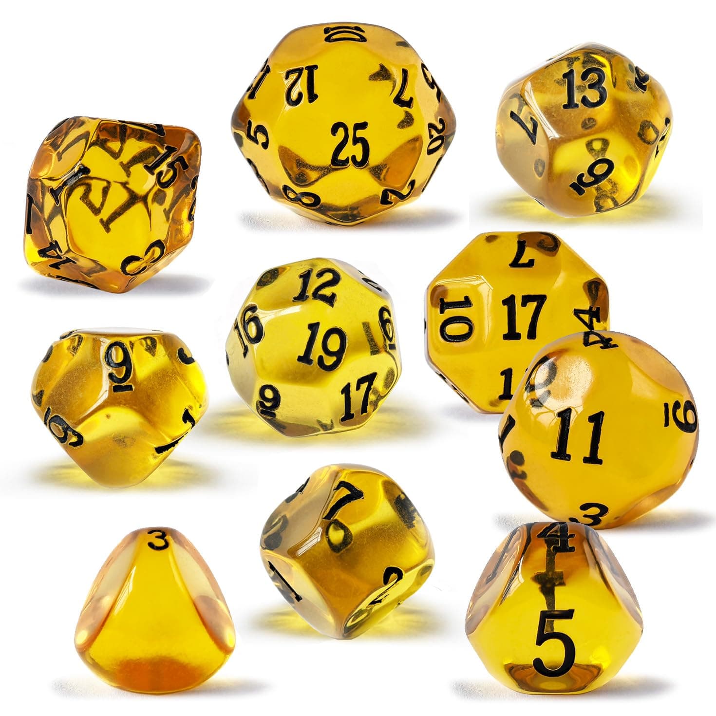 10 Pieces Odd Numbered Polyhedral Dice Set D3-D25, Odd Number Dice D3, D5, D7, D9, D11, D13, D15, D17, D19, D25 for Role Playing Table Games (Amber Set)