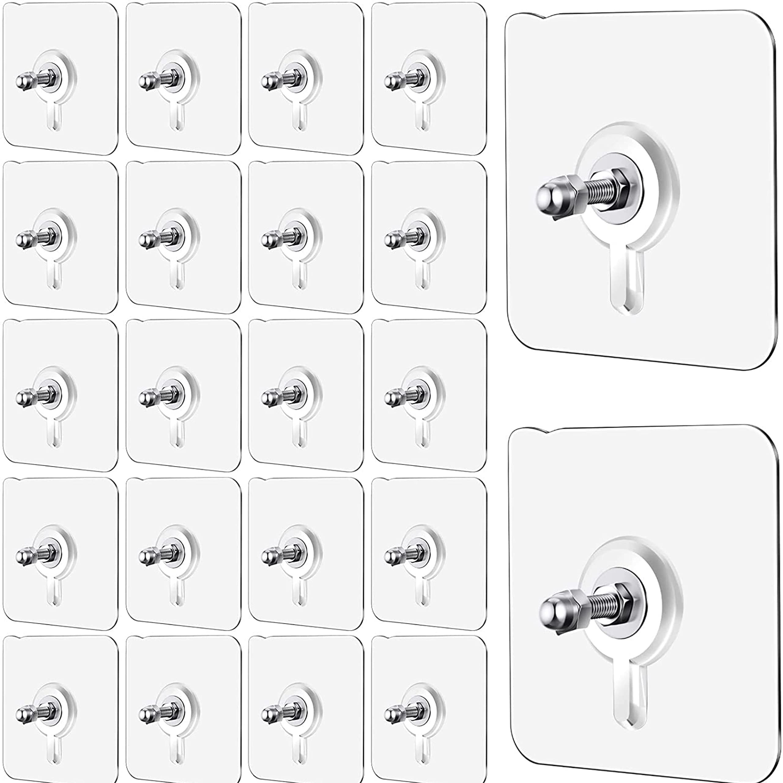 Chillyfit Wall Hooks for Hanging Strong, 10 Pack Screw Hooks Adhesive Hooks for Wall Heavy Duty, self Adhesive Hook, Kitchen Accessories Items, Clothes Hanging, Transparent, Polyvinyl Chloride