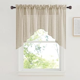 RYB HOME Swag Valances Short Linen Curtains - Semi Sheer Window Topper Tiers, Home Decor Light Filtering for Small Window RV Kitchen Bathroom, W 36 x L 36 inch, Beige, 2 Panels