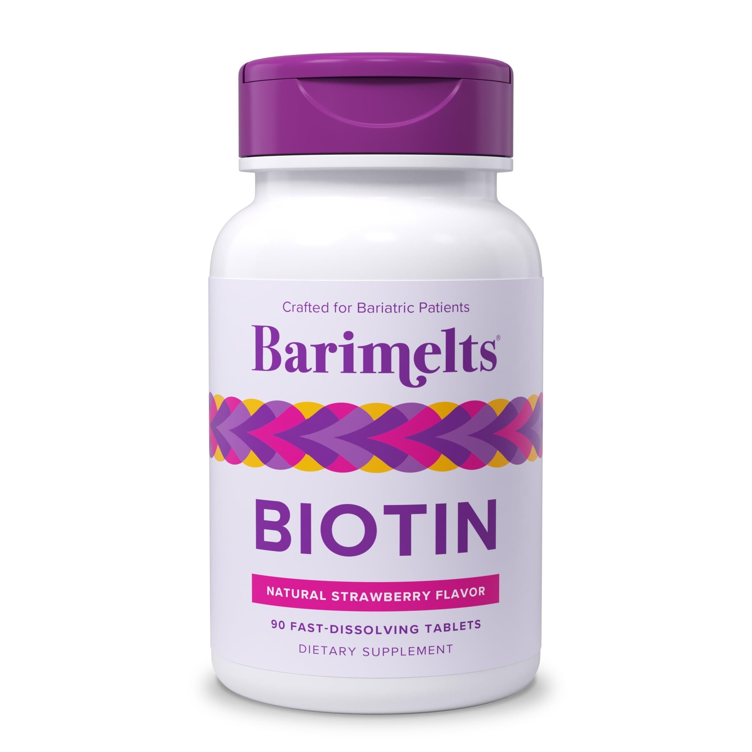 Biotin 5000mcg, 90 Fast-Dissolving Tablets (3-Month Supply), Sugar-Free Bariatric Vitamins for Women, Natural Strawberry Flavor​