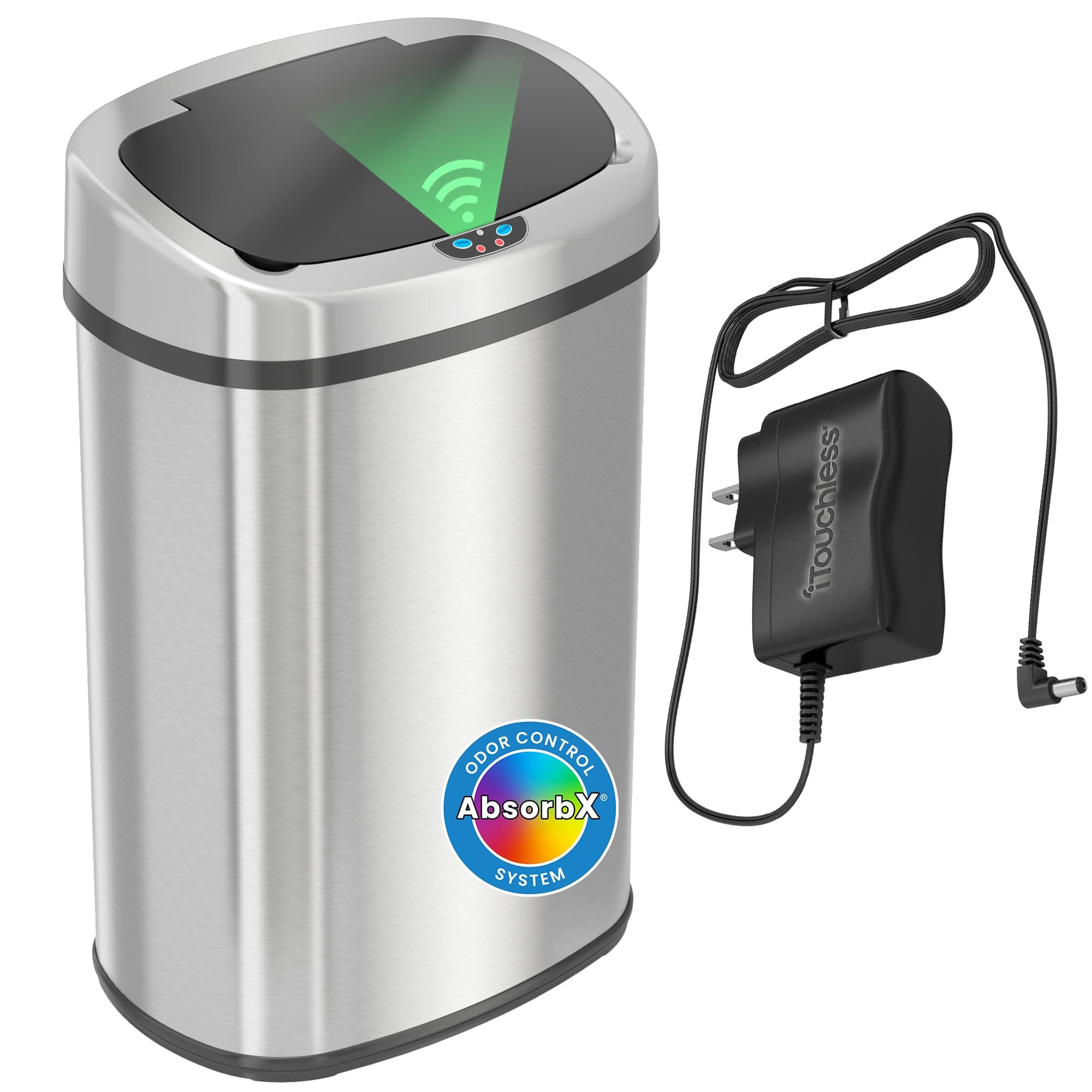 50 Liter / 13 Gallon Kitchen Trash Can with AC Adapter & Odor Filter Kit – Motion Sensor Stainless Steel Garbage Bin for Home, Office, Garage – Slim Oval Shape, Large Capacity Design