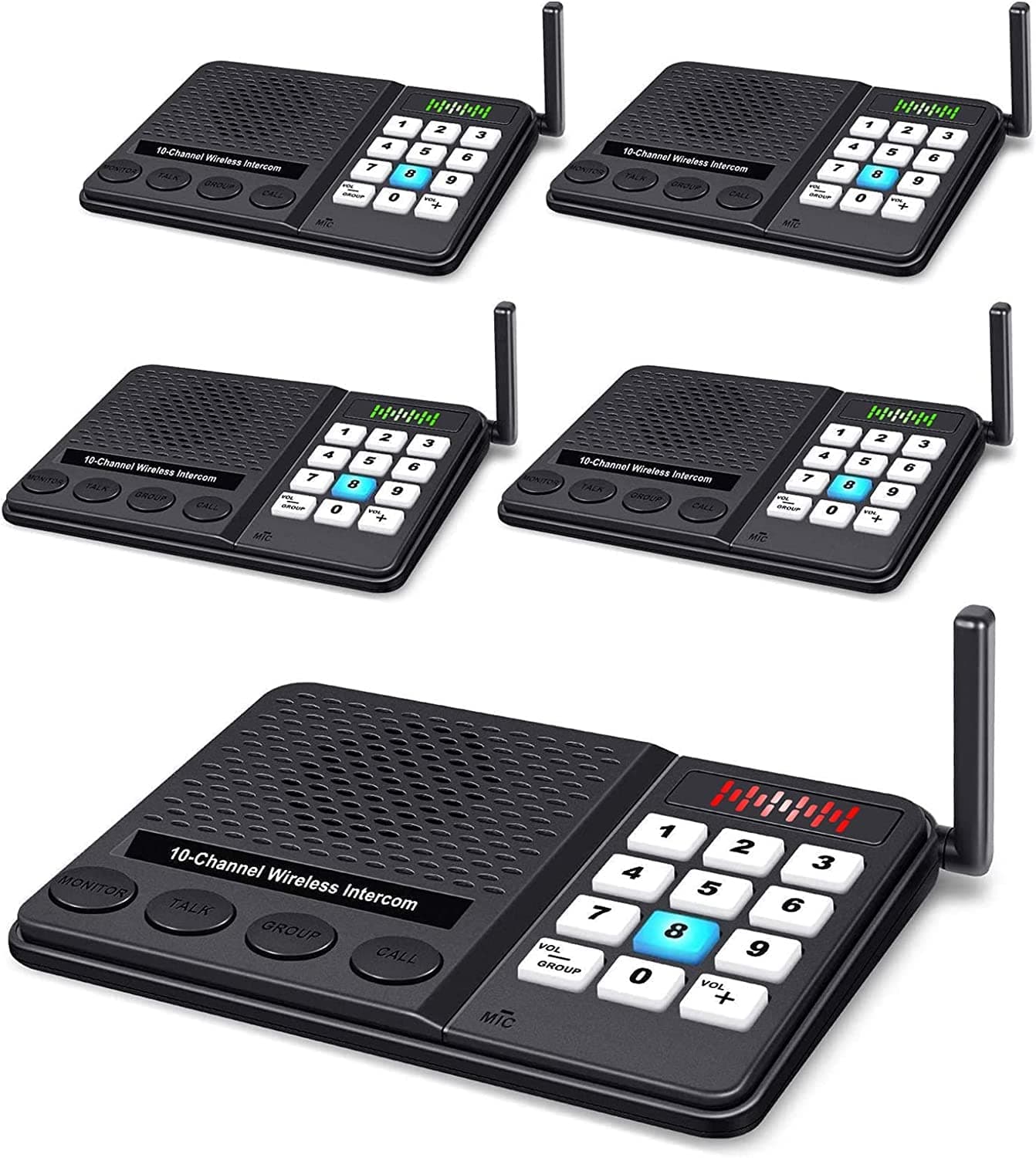 5 Pack Wireless Intercom System for Home Business - GLCONN Room to Room Communication System 10 Channel 3 Code Intercoms Wireless for Home House Hotel