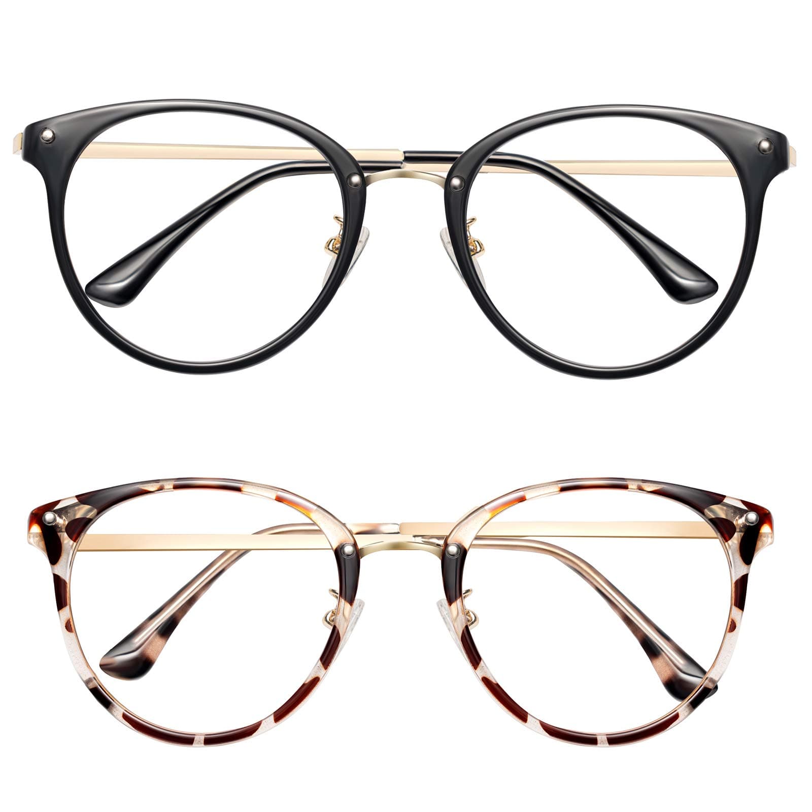 Blue Light Blocking Glasses Computer Gaming Clear Frame Women Men Anti Blue Light Glasses Women Lightweight Computer Glasses Non-Prescription Lens Anti Glare anti Headache (Black + Leopard, 2PCS)