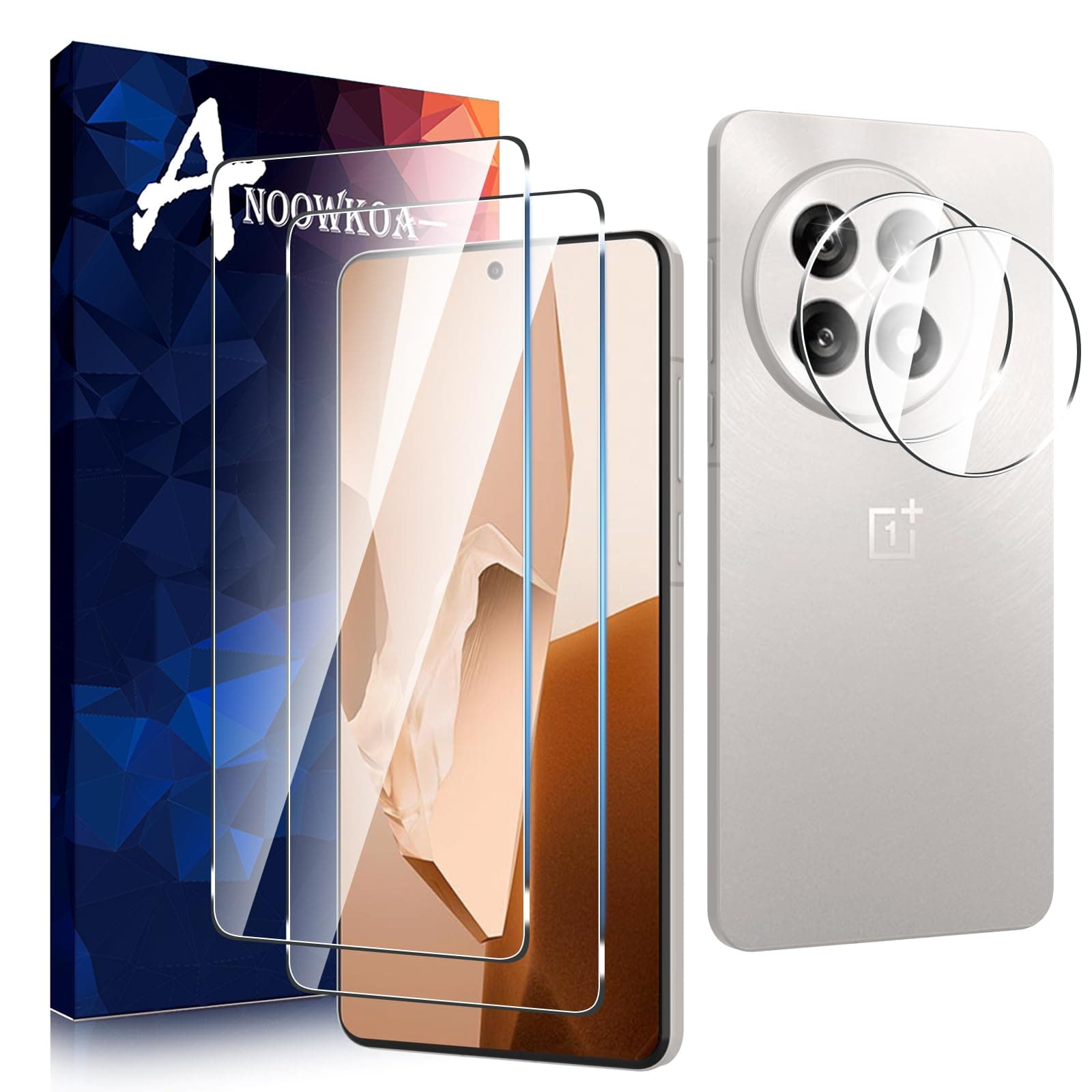 2 Pack for OnePlus 13R[Not for One Plus 13] Screen Protector + [2 Pack] One Plus 13R Camera Lens Tempered Glass Protector.9H hardness.Support Fingerprint Unlock.Bubble-Free.Easy Installation