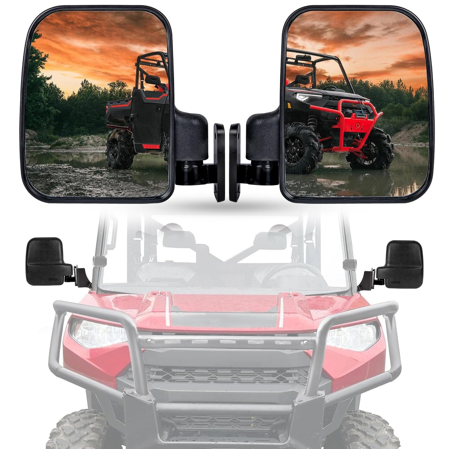 UTV Rear View Side Mirror Compatible with Polaris Ranger XP 1000, Ranger Crew XP 1000 2018 2019 2020 2021 2022 2023 2024 2025 (Fit For Factory Doors Installed)