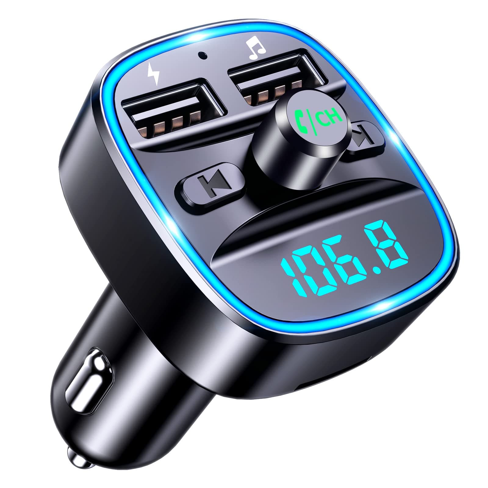 Mohard Bluetooth Car Adapter, Bluetooth FM Transmitter for Car MP3 Player FM Transmitter, Multichannel Amplifier, Hands-Free Calling, Dual USB Ports (5V/2.4A & 1A), Support TF Card & USB Flash Drive