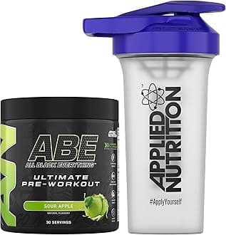 Applied Nutrition Bundle ABE Pre Workout 315g + 700ml Protein Shaker | All Black Everything Preworkout Boosts Energy & Performance with Citrulline, Creatine, Beta Alanine (Sour Apple)