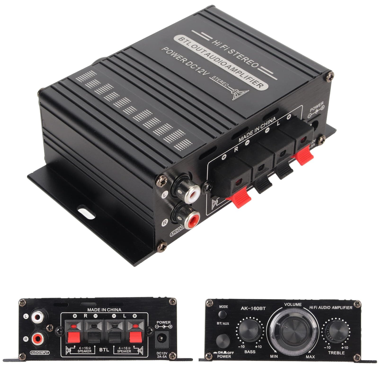 Denash Power Amplifier, Bluetooth 5.0 Stereo Audio, 2 Channel Amplifier Receiver 20W x 2, DC 12V Mini Home Power Amplifier Universal for Karaoke Car Home Bar Party