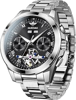 Watch for Men Automatic Wristwatch 3D Dial with 5ATM Waterproof Luminous Calendar Skeleton Watches-Sapphire Crystal Tungsten Steel Strap