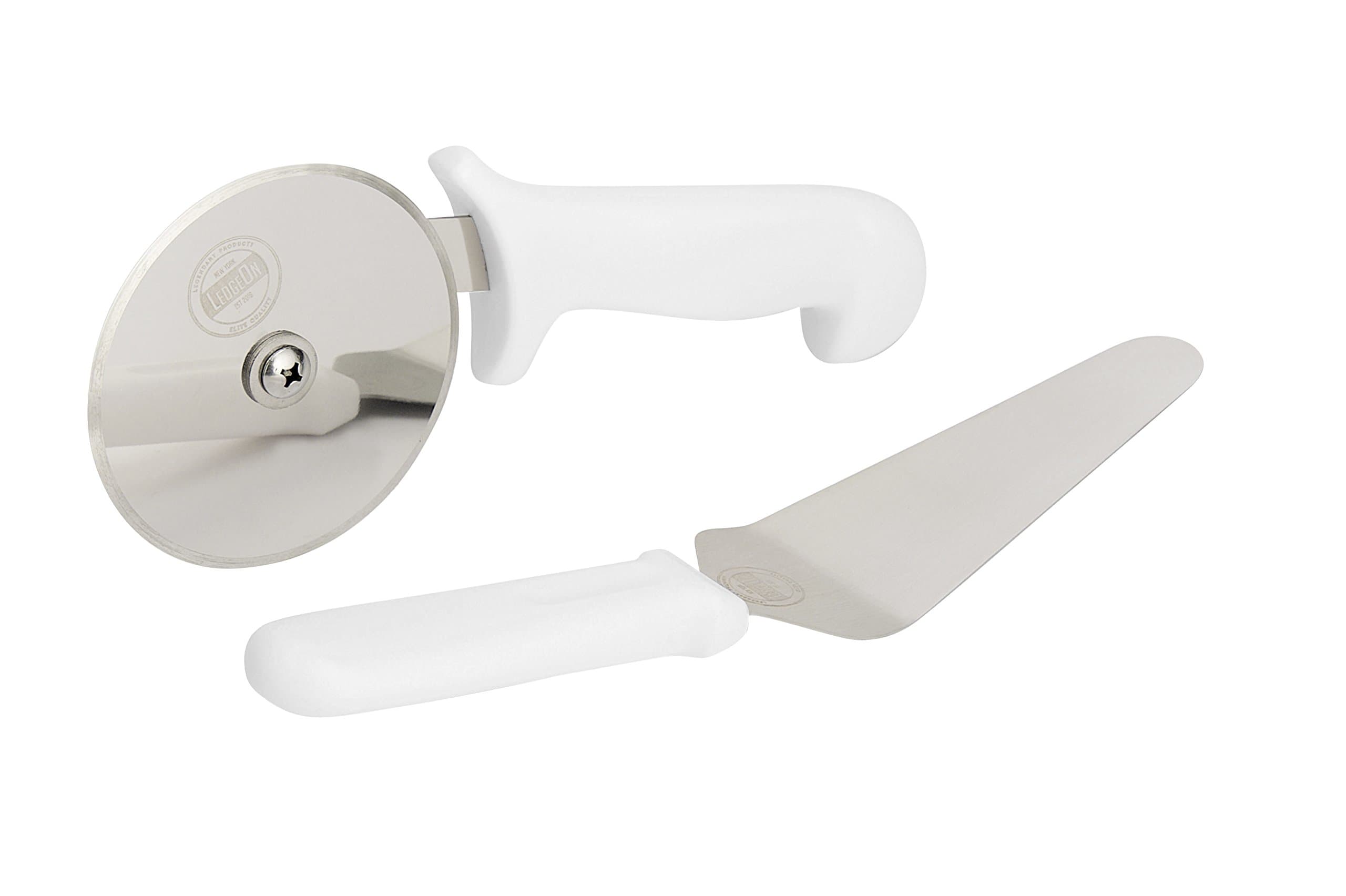 LedgeON Pizza Cutter And Pie Server- Professional 4 Inch Stainless Steel Wheel With Commercial Quality Handle and Pie Server - White